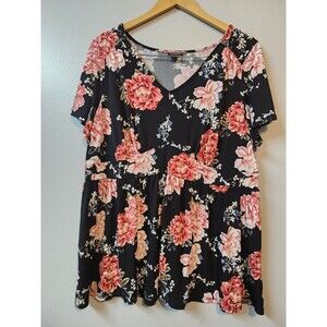 Torrid Plus Size 2x Black Stretch peplum top Babydoll Floral